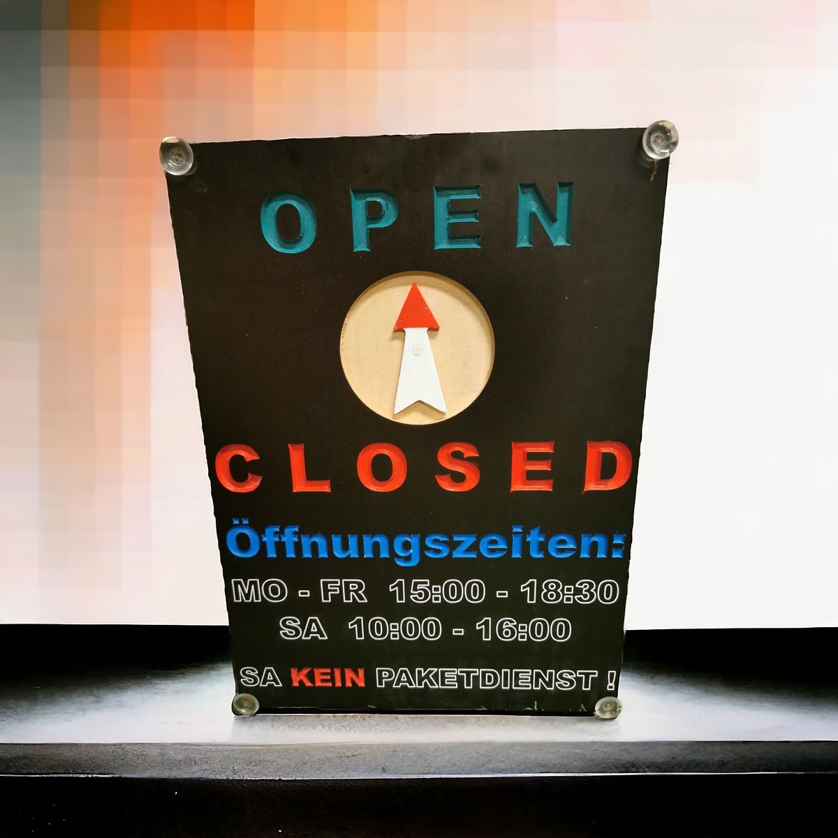 Türschild Öffnungszeiten Siebdruck handgemacht CNC-gefräst gemalt