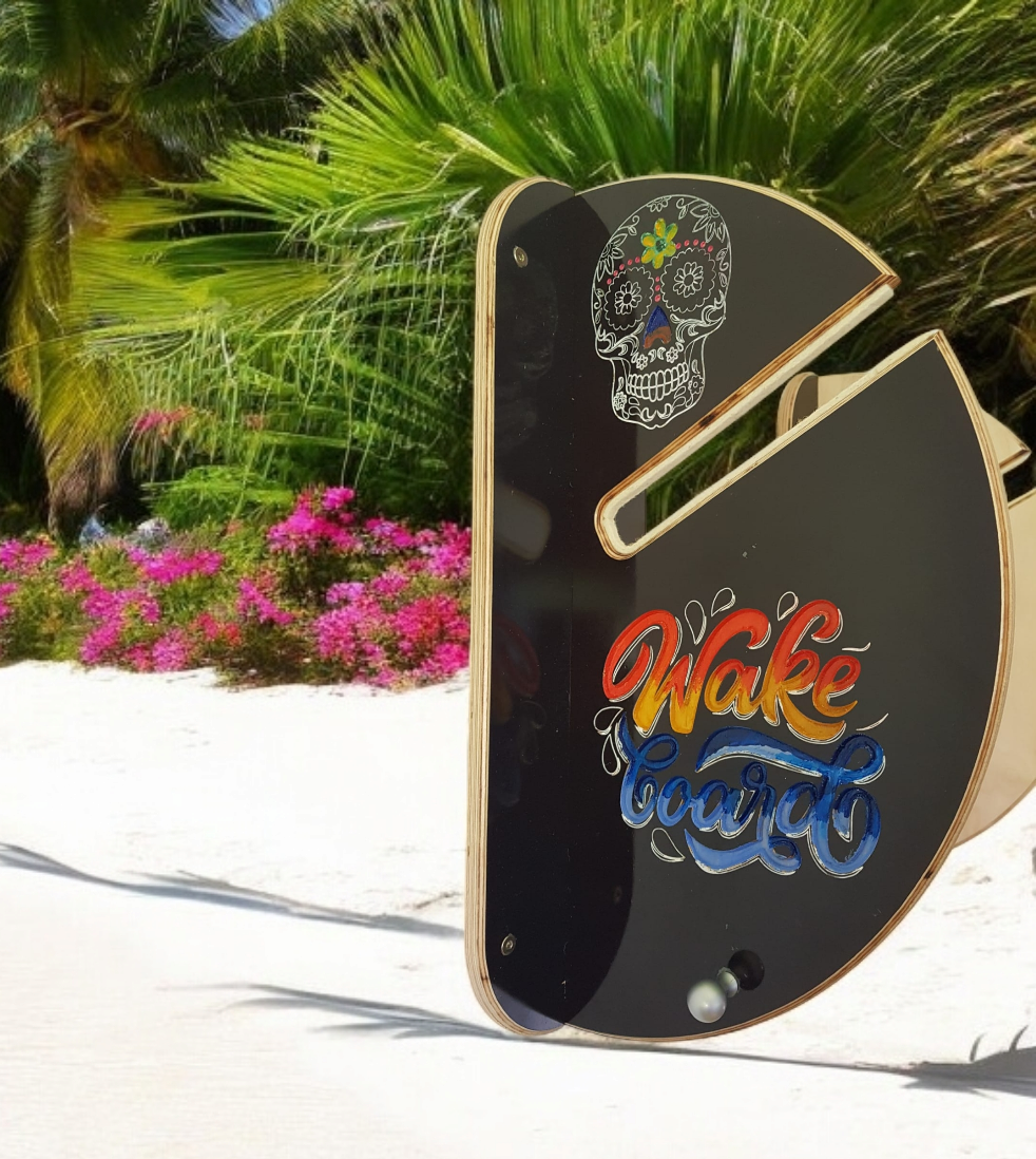 Halterung für Wakeboardfahrer aus Siebdruck handgemacht CNC-gefräst angemalt