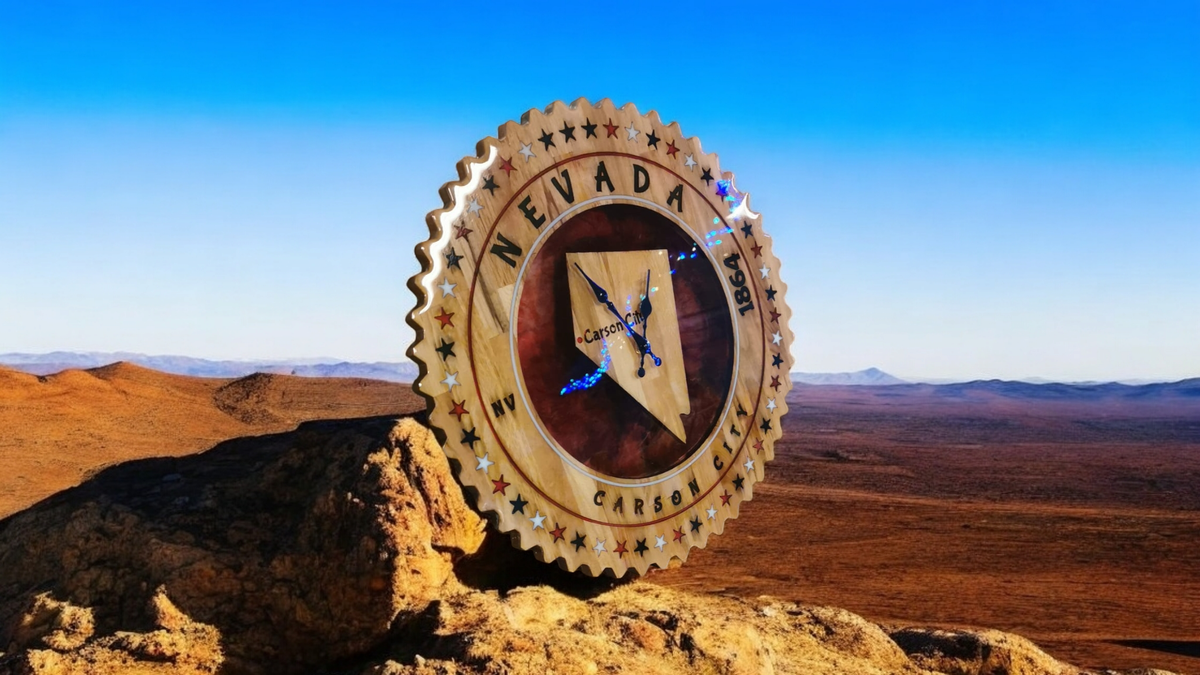 Wanduhr aus Suarholz mit Epoxidharz und Zeigern Nevada Las Vegas als Geschenk