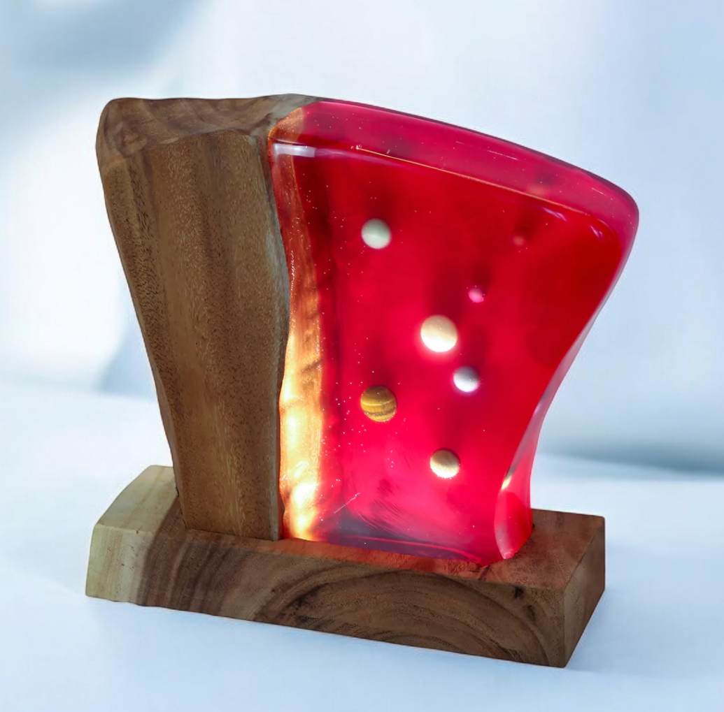 Epoxidharzlampe Planeten Rot Suarholz Akazie
